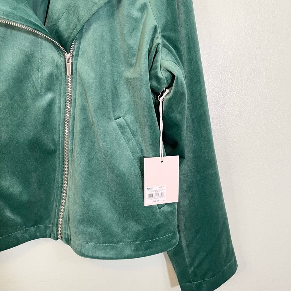 LC Lauren Conrad Collared Long Sleeve Full Zip Velvet Moto Jacket Green XXL NWT - Picture 3 of 11